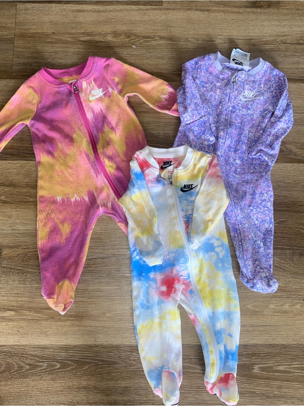 Nike Kids Tie-Dye Footed One-Pieces - Pink, Purple, Yellow, Blue